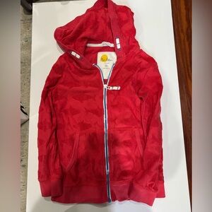 Mini Boden size 7-8 shark zip up terry hoodie red, very good condition